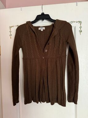So Wear It Declare It Brown Cable-Knit Hooded Cardigan